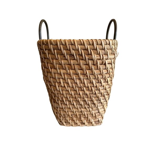 Rigid Heavy Rattan Woven Magazine Basket Metal Handles - Picture 6 of 8